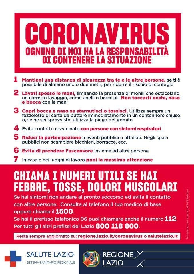 ATTENZIONE: PER TUTTE LE NOSTRE ASSOCIAZIONI ORDINANZA DELLA REGIONE LAZIO