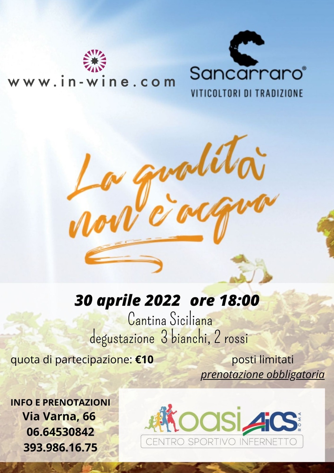“La qualità non è acqua”: Sancarraro protagonista del Wine Tasting AICS Roma