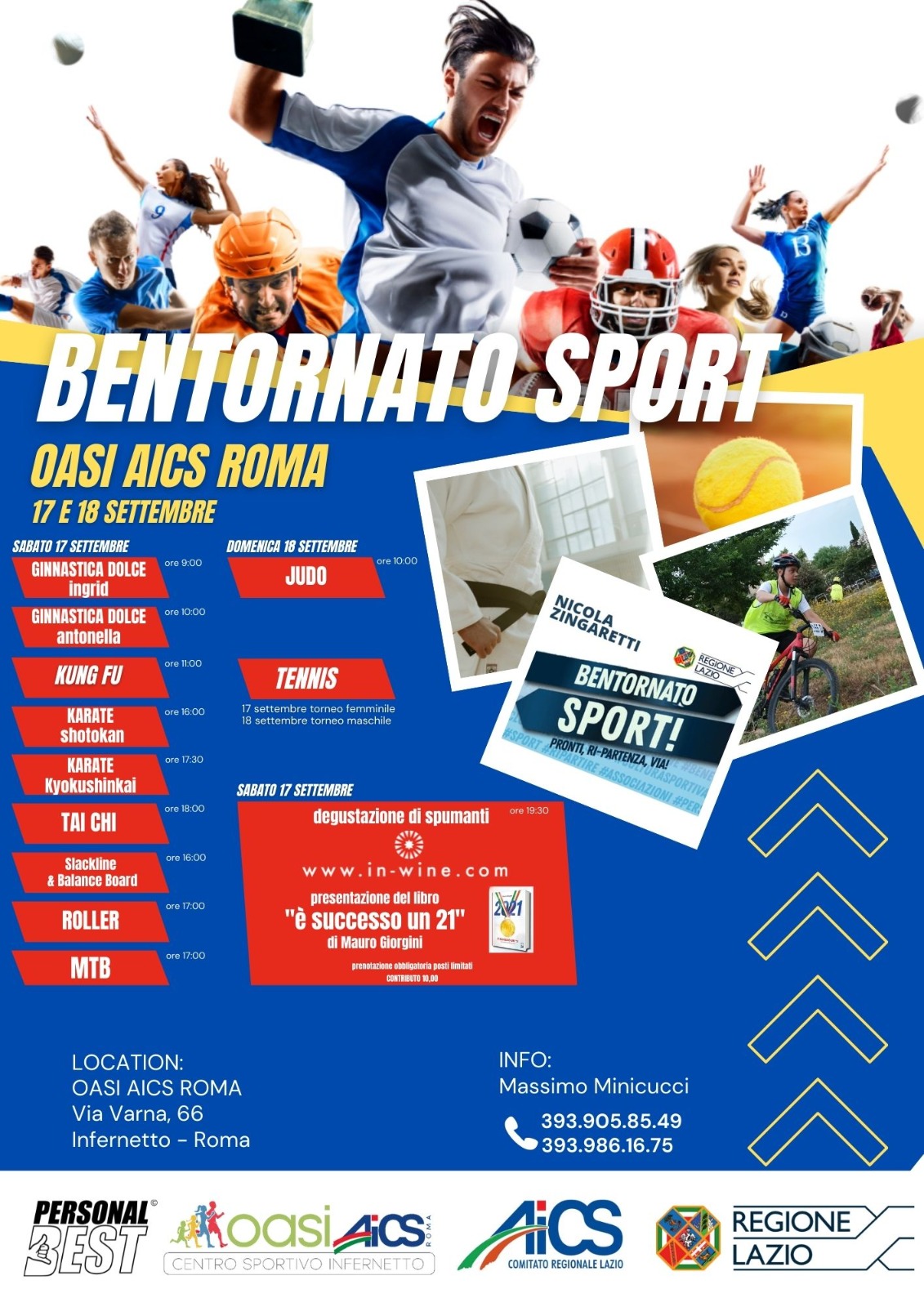 “Bentornato Sport”: due giorni di eventi all’ Centro Sportivo Comunale Infernetto – Oasi AICS Roma